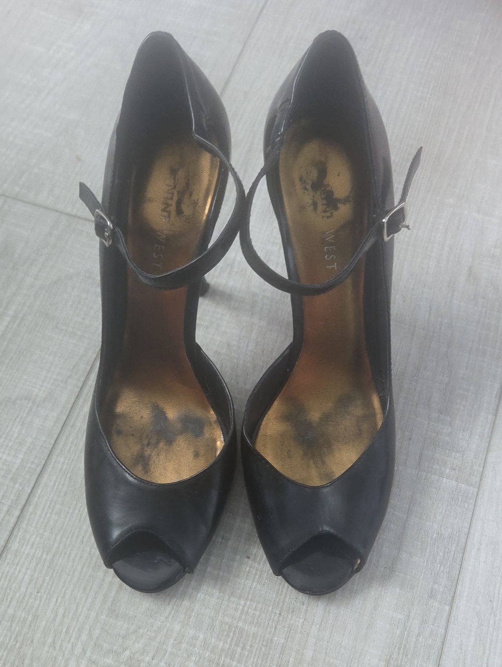 Nine West Black Peep-Toe Ankle-Strap Heels